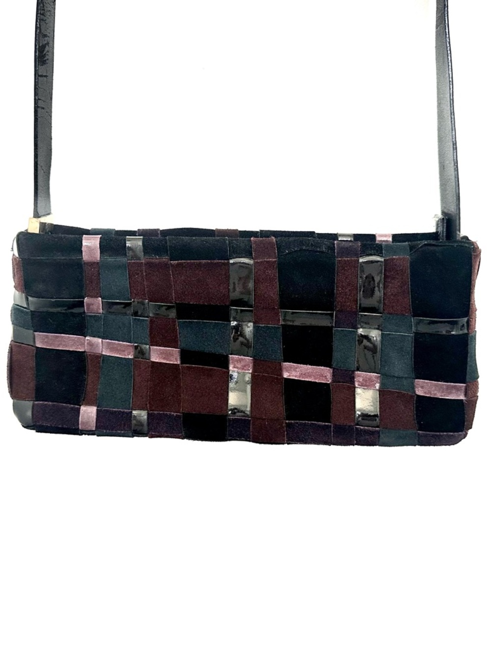 Francesco Biasia Woven Leather Patchwork Shoulder Bag in Black, Purple & Blue - Picture 11 of 11